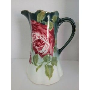 K & G LUNEVILLE FRANCE "LES ROSES" FAIENCE PITCHER 24kt Gold Handpainted ANTIQUE